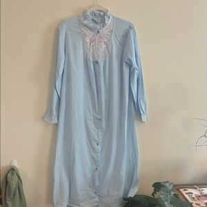 Vintage Amy Sue Nightgown Lace Floral Classic Cottagecore Blue Pajama‎ Feminine